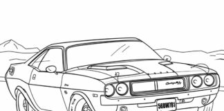 dodge challenger sul campo libro da colorare da stampare