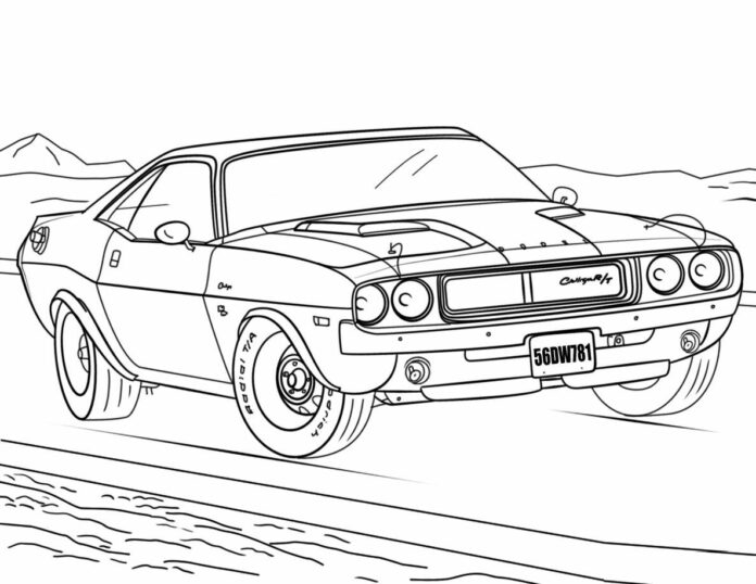 dodge challenger on the field coloring book to print