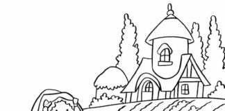 house with a garden coloring book to print