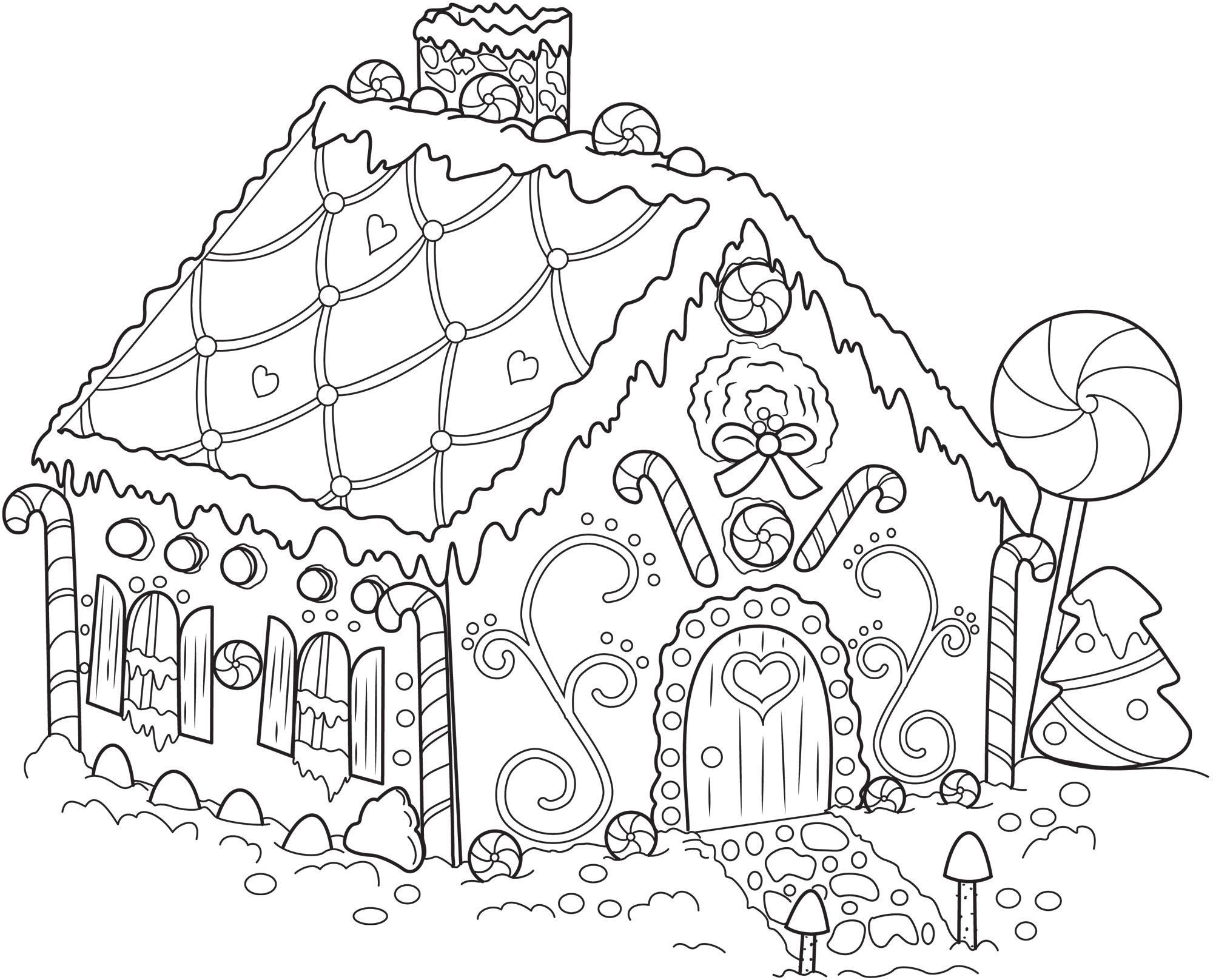 Gingerbread house coloring book to print and online