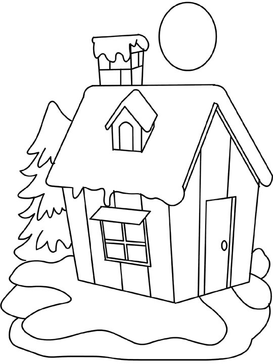 house in winter coloring book to print