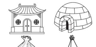 houses of the world coloring book to print