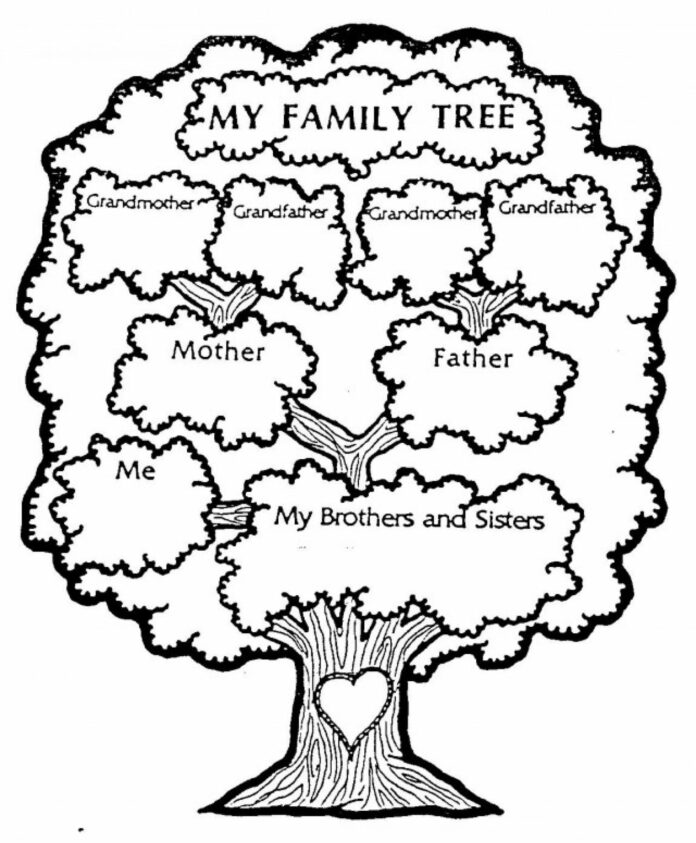livro de coloração imprimível em árvore genealógica