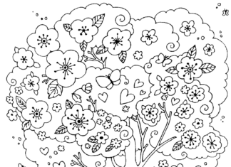 tree in spring coloring book to print