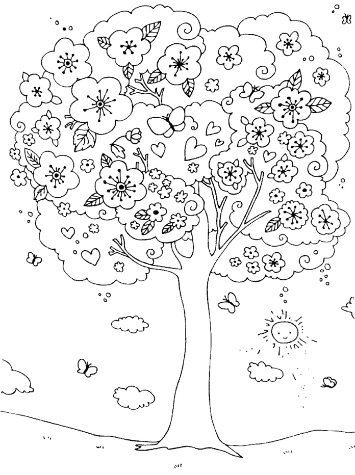 strom na jaře - omalovánky k vytisknutí