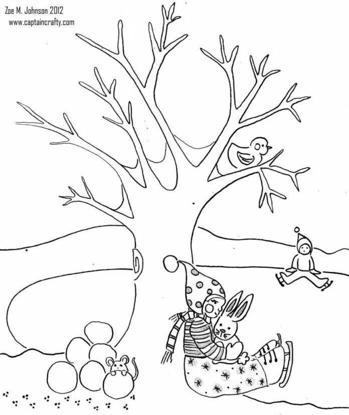 Zimní strom omalovánky k vytisknutí