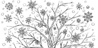 tree in winter coloring book to print