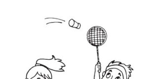 Kinder spielen Badminton Malvorlage zum Ausdrucken