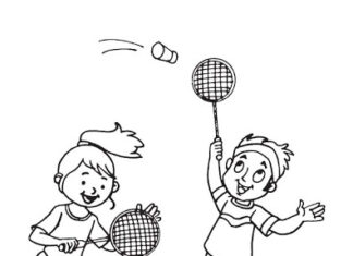 kids play badminton coloring book to print