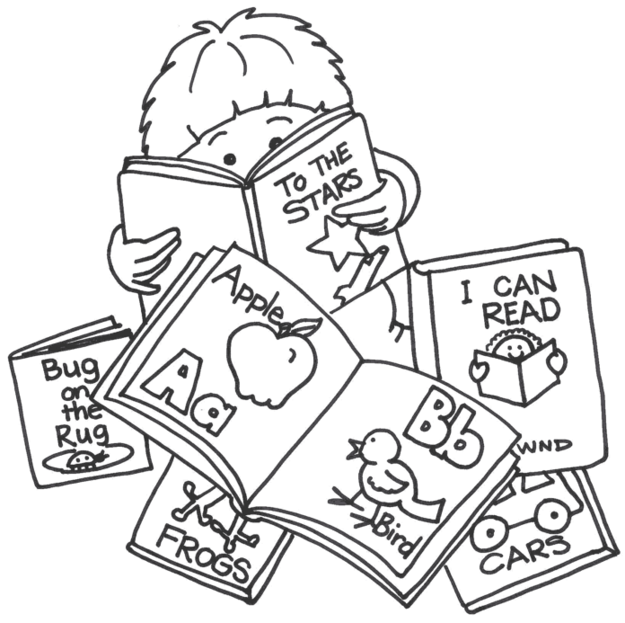 child reading a book printable coloring book