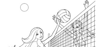 flickor spelar volleyboll färgläggning att skriva ut