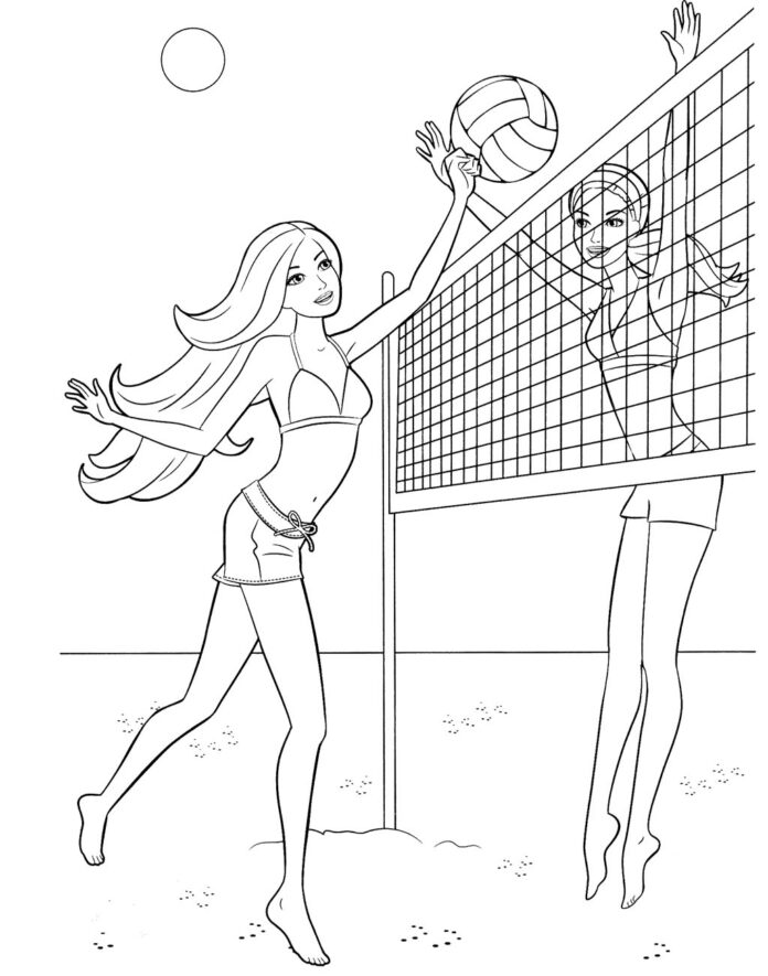 flickor spelar volleyboll färgläggning att skriva ut