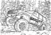 Jeep in the woods - en målarbok som kan skrivas ut