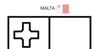 Maltas flagga att färglägga i en målarbok som kan skrivas ut