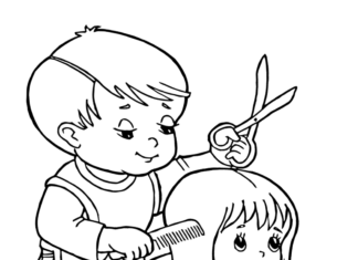 hairdresser cuts hair coloring book to print