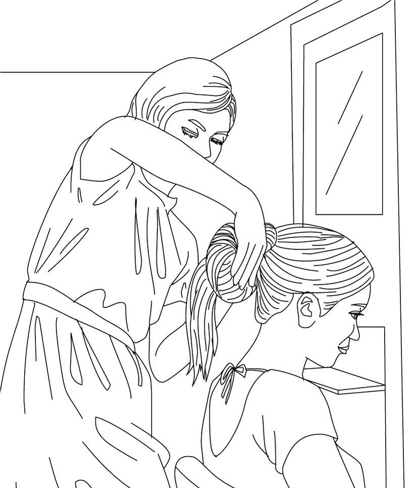 hairdresser cuts hair coloring book to print