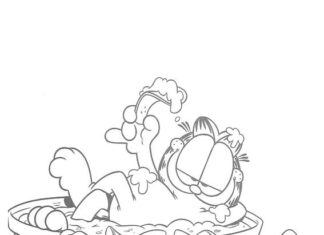 Garfield spiser chips til udskrivning af malebog