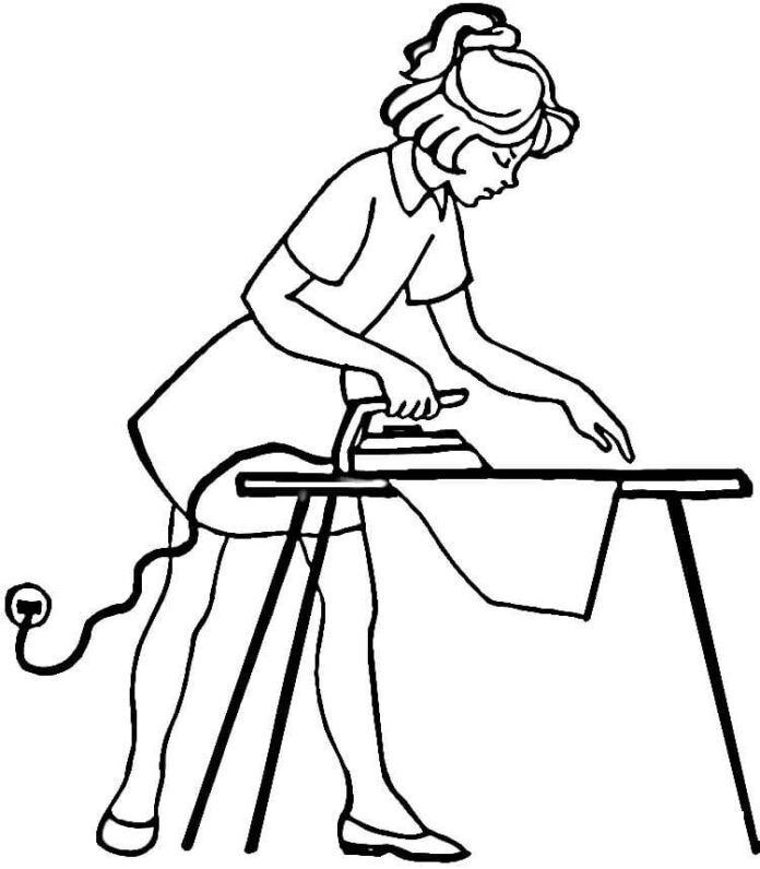housewife ironing coloring book to print