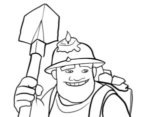 miner with a shovel coloring book to print
