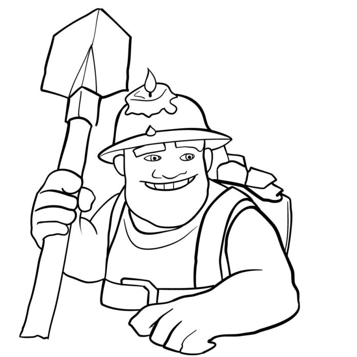 miner with a shovel coloring book to print