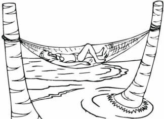 livre de coloriage "hamac au bord de la mer" à imprimer