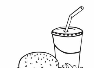 Hamburger, Pommes und Cola Malbuch zum Ausdrucken