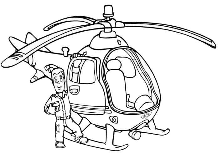 helikopter brandman sam färgläggningsbok att skriva ut