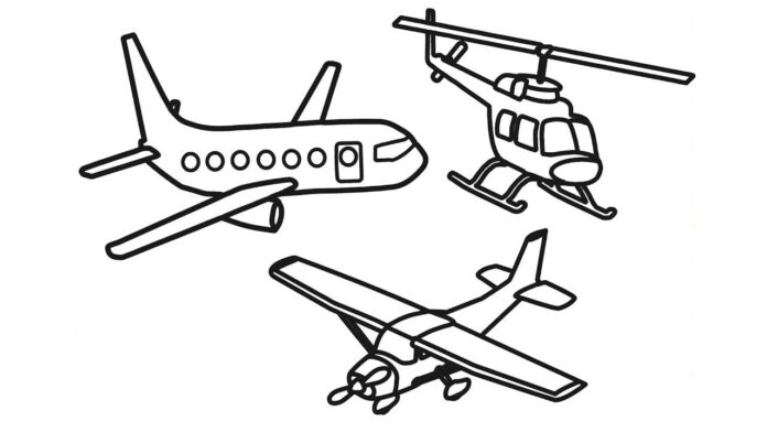 helikoptéra vrtuľník a lietadlo omaľovánky k vytlačeniu
