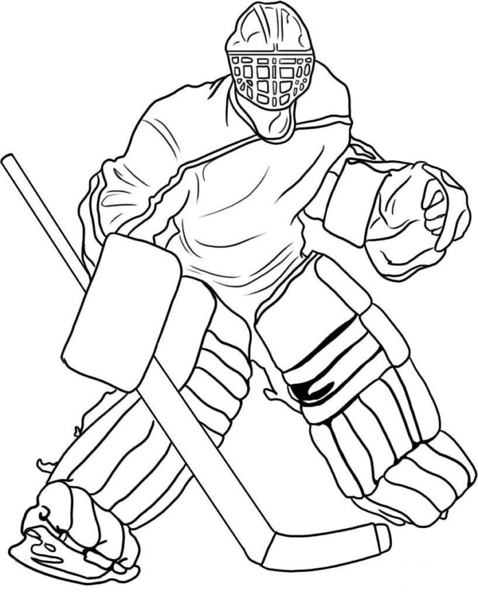 livro de colorir para impressão do jogador de hockey