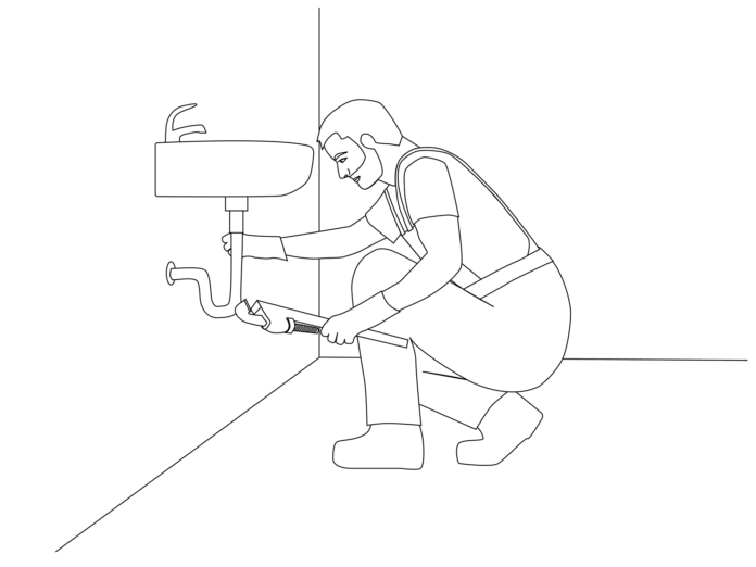 plumber fixes faucet coloring page printable