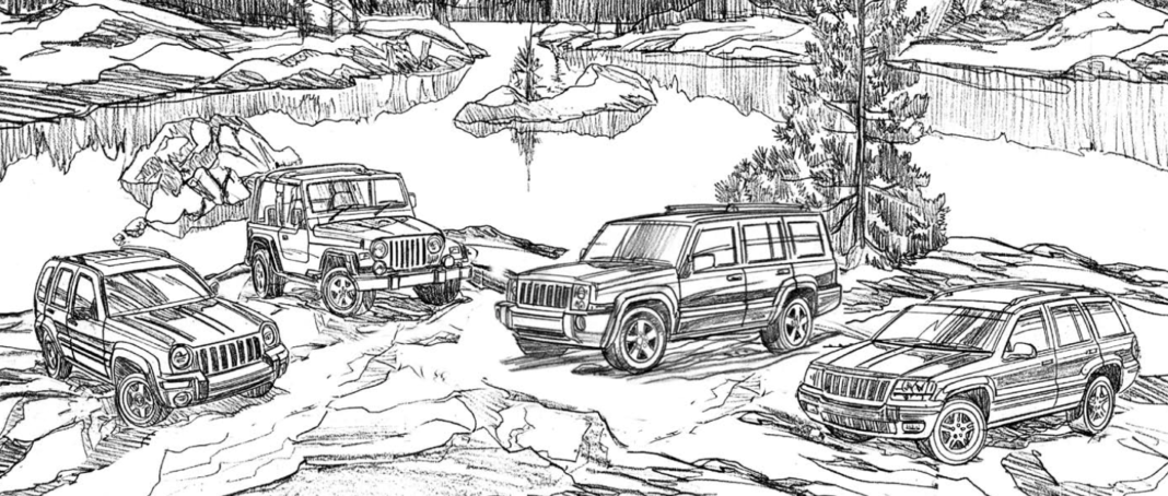 livre de coloriage "Jeeppy in the car park" à imprimer