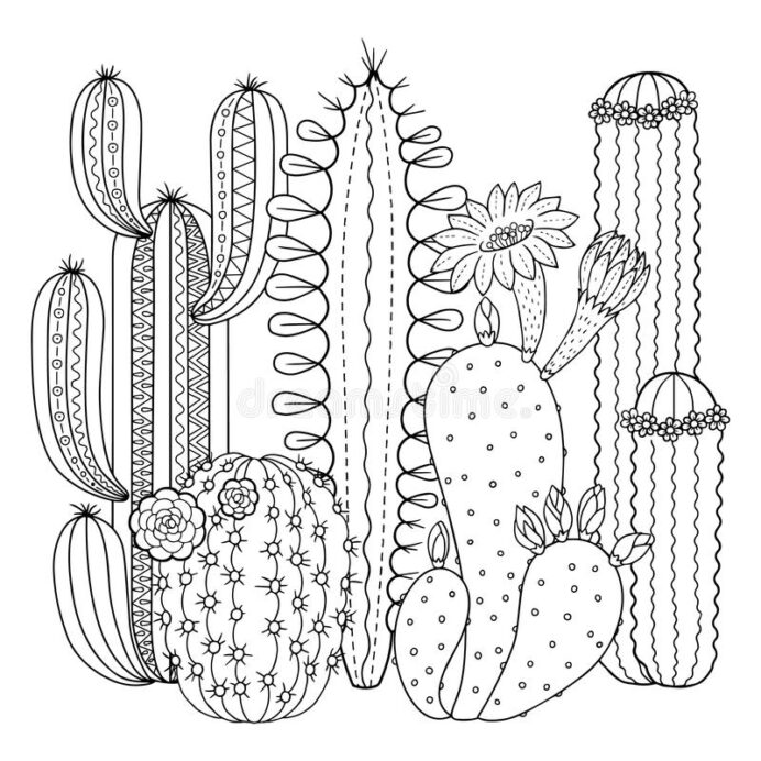 farvebog med kaktusser i ørkenen til udskrivning