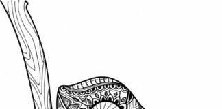 chameleon na stromě zentangle omalovánky k vytisknutí