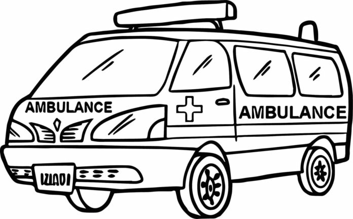 ambulancia en el libro de colorear de la señal para imprimir