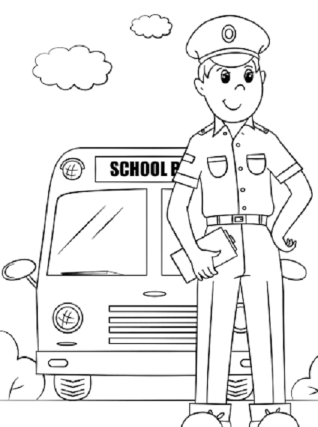 livro de colorir para impressão do motorista do ônibus escolar