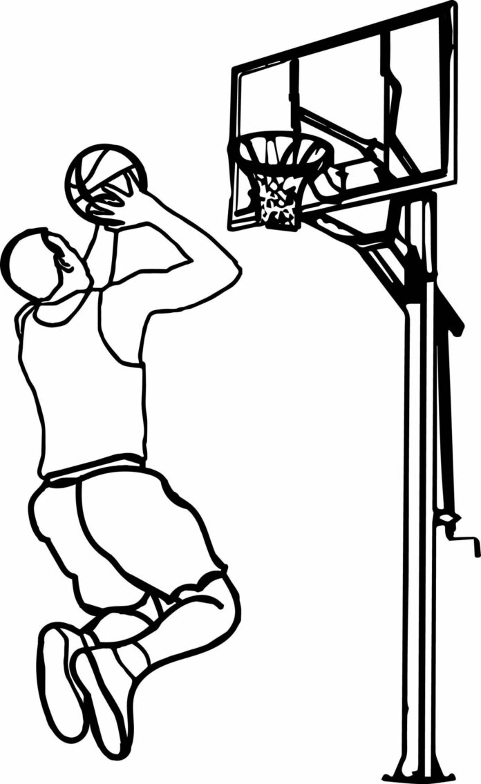basketbalista na hřišti omalovánky k vytisknutí