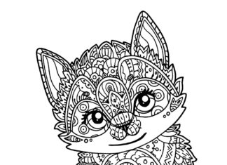 página de coloração do gato zentangle imprimível