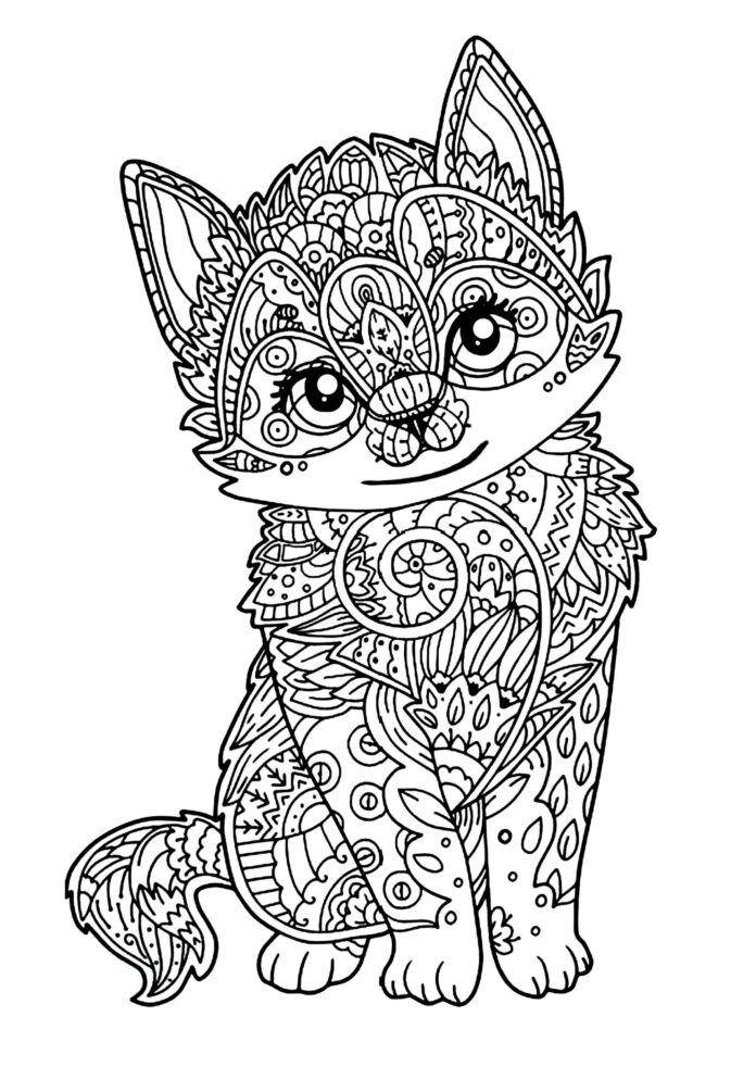 zentangle kissa värityskirja tulostettava