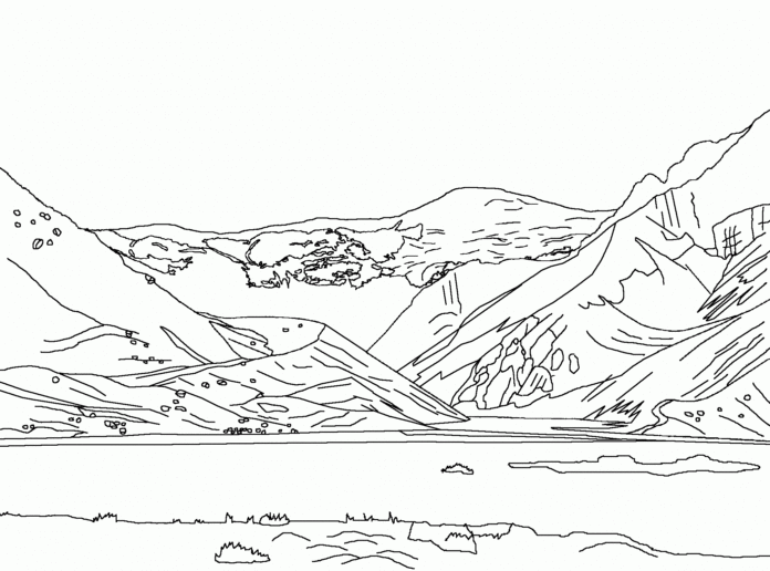 mountain landscape coloring book to print