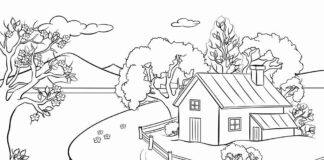 spring landscape coloring book to print