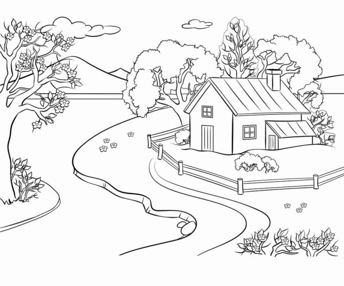 spring landscape coloring book to print