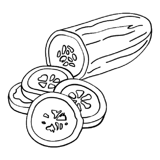 Krájanie uhorky na plátky - omaľovánky na vytlačenie
