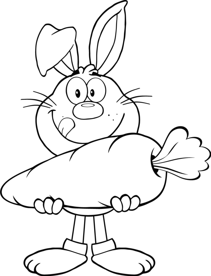 rabbit with carrots coloring book to print