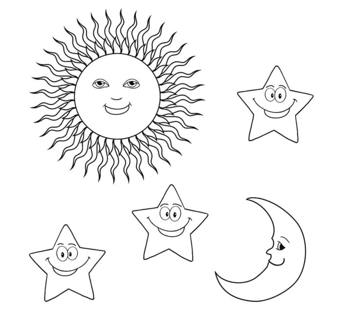 月と太陽の塗り絵の印刷