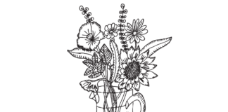 spring flowers in a vase coloring book to print