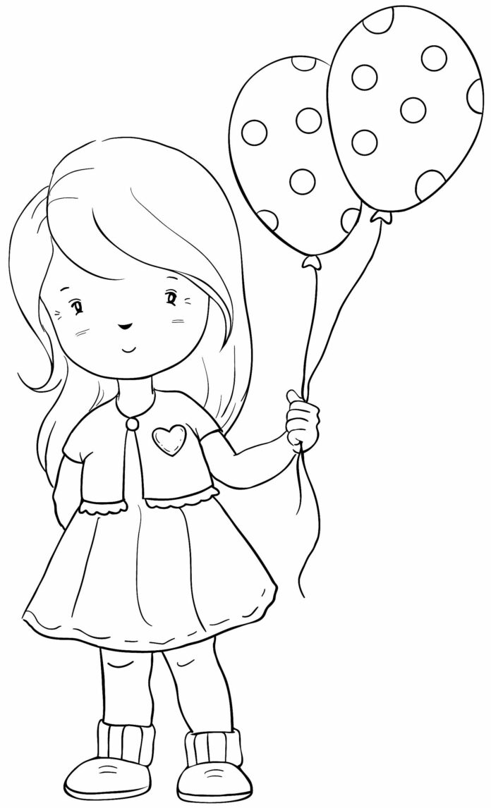 Muñeca Zuzia con globos libro para colorear para imprimir