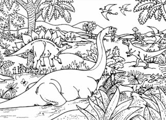 Jurassic forest coloring book to print