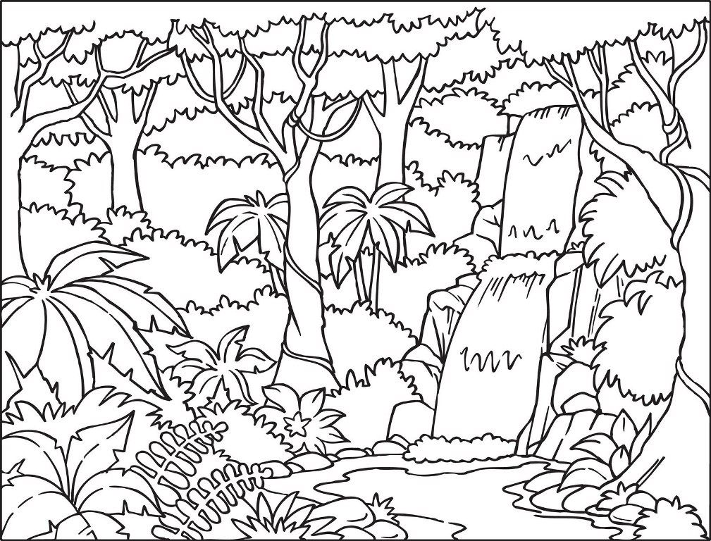 foglio di disegno della foresta da colorare per la stampa