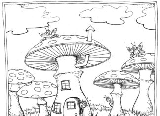 forest with mushrooms coloring book to print
