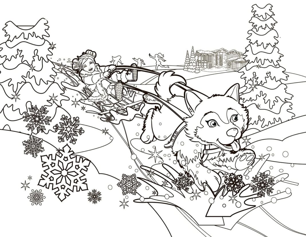 forest in winter coloring book to print